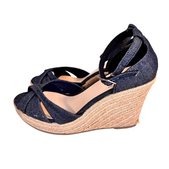 Christian Siriano Denim Espadrille Wedge Sandals Adjustable Ankle Strap Size 9.5 - Picture 4 of 11